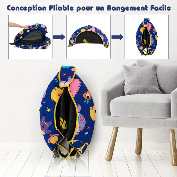 Balançoire Nid d’Oiseau 2 en 1 Trampoline pour Enfants Pliable Diamètre 92cm avec Main Courante Rembourrée Agé de 3+