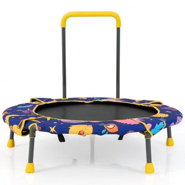 Balançoire Nid d’Oiseau 2 en 1 Trampoline pour Enfants Pliable Diamètre 92cm avec Main Courante Rembourrée Agé de 3+