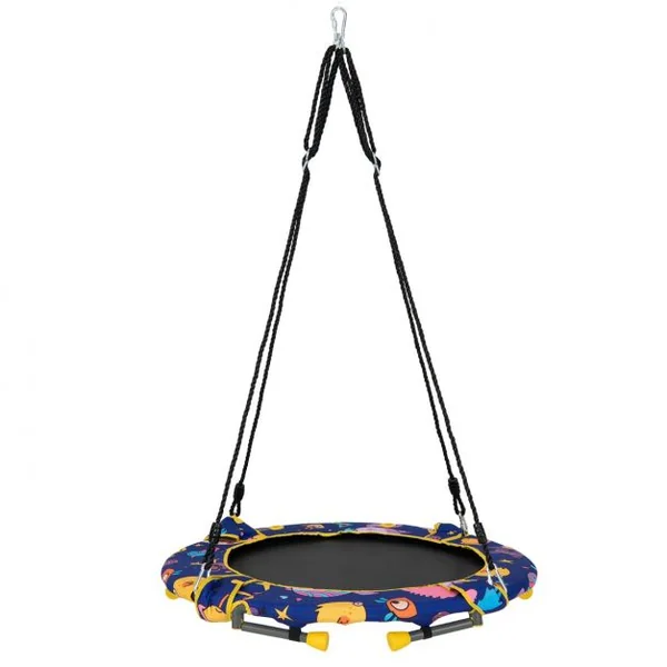 Balançoire Nid d’Oiseau 2 en 1 Trampoline pour Enfants Pliable Diamètre 92cm avec Main Courante Rembourrée Agé de 3+
