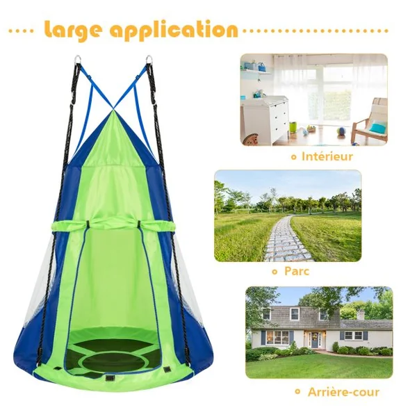 Balançoire Nid d’Oiseau Rond Tente Détachable Balançoire d'Arbre Hauteur Réglable Capacité 150 kg 100-132cm Orange