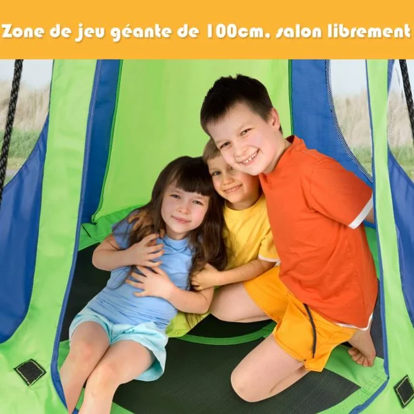 Balançoire Nid d’Oiseau Rond Tente Détachable Balançoire d'Arbre Hauteur Réglable Capacité 150 kg 100-132cm Orange