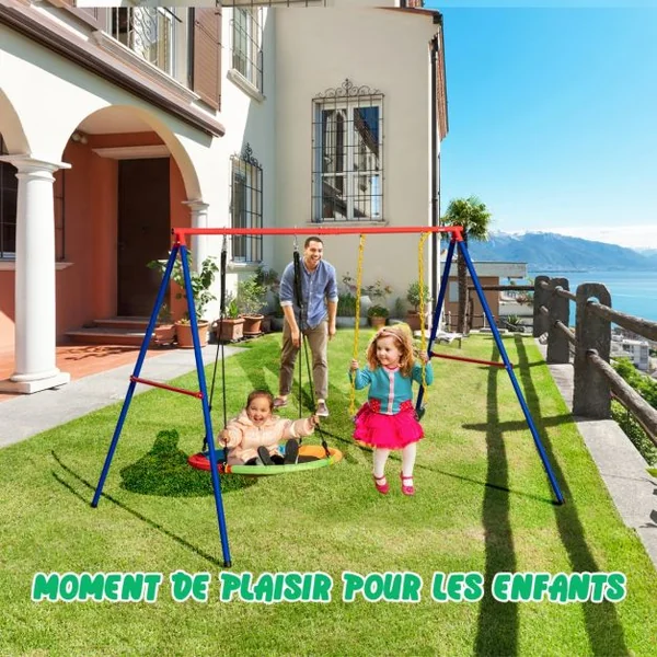 Balançoire Nid d'Oiseau Ø1m et Balançoire Ceinture 1,2m avec Cordes Réglables 2 Façons de Suspendre Charge Maximum 150kg