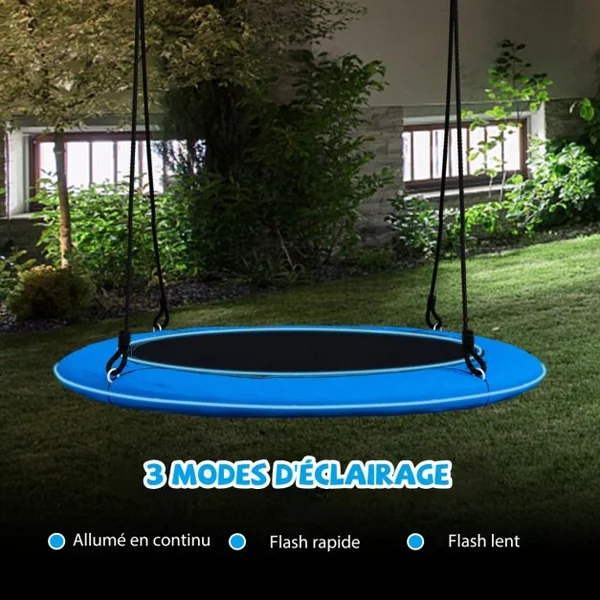 Balançoire Nid d'Oiseau Ø 100CM Charge 300kg pour 4 Enfants de 3 ans+ Balançoire Soucoupe Lumières LED en 3 Mode