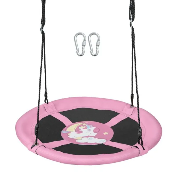 Balançoire Soucoupe de 102 Cm pour Enfants Siège de Balançoire Circulaire Volant avec Cordes et Mousquetons Réglables Tissu Oxford Imperméable Vert