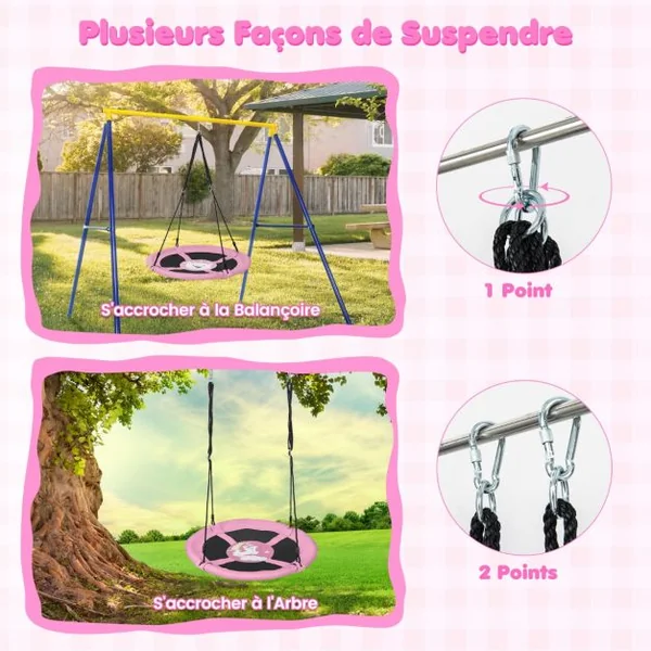 Balançoire Soucoupe de 102 Cm pour Enfants Siège de Balançoire Circulaire Volant avec Cordes et Mousquetons Réglables Tissu Oxford Imperméable Vert