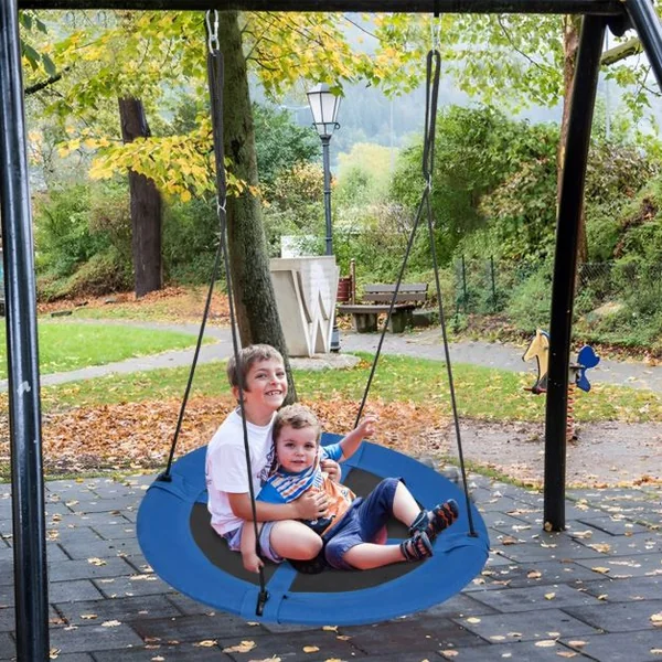Balançoire Soucoupe φ102 Cm pour Enfants avec Cordes de Suspension Réglables Tissu Oxford Tuyaux en Métal Galvanisé pour Parc Motif Fusée