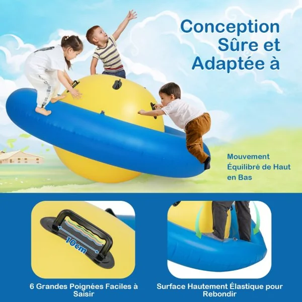 Balle Gonflable Enfants Ø233cm avec 6 Poignées Château Gonfable en PVC avec Surface Élastique Balle Rebondissante pour 3 Enfants de 5 Ans+ Jaune/Vert/Rouge