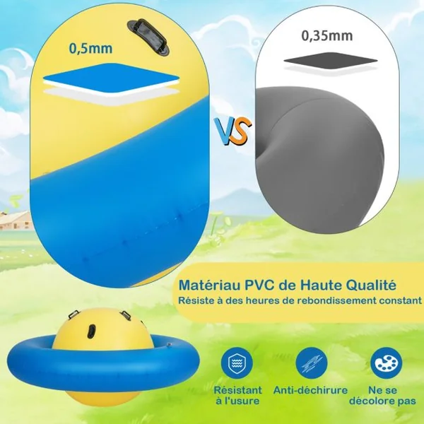 Balle Gonflable Enfants Ø233cm avec 6 Poignées Château Gonfable en PVC avec Surface Élastique Balle Rebondissante pour 3 Enfants de 5 Ans+ Jaune/Vert/Rouge