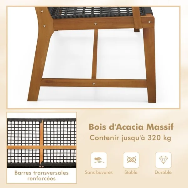Banc de Jardin 2 Places en Bois d'Acacia avec Accoudoirs Dossier 118x63x90CM Banc d'Extérieur Toutes Saisons Charge 320KG