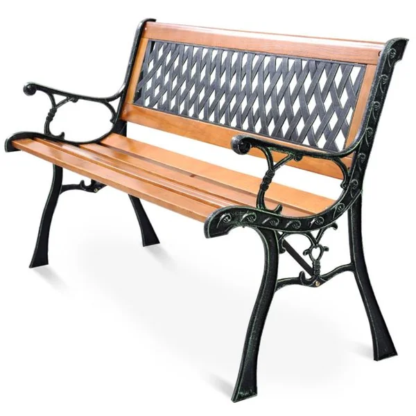 Banc de Jardin avec Bandes en Bois Pieds en Fer Dossier Ergonomique et Accoudoirs Incurvés pour Parc Cour Charge Max 208 KG