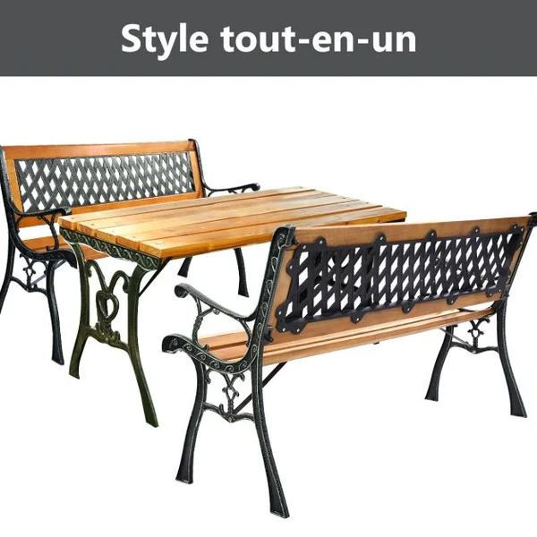 Banc de Jardin avec Bandes en Bois Pieds en Fer Dossier Ergonomique et Accoudoirs Incurvés pour Parc Cour Charge Max 208 KG