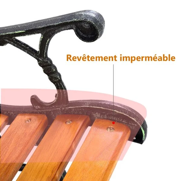 Banc de Jardin avec Bandes en Bois Pieds en Fer Dossier Ergonomique et Accoudoirs Incurvés pour Parc Cour Charge Max 208 KG