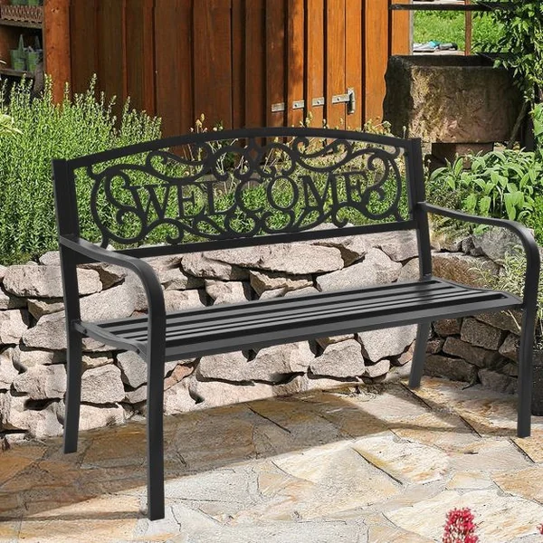 Banc de Jardin de Style Ancien Mobilier avec Cadre Métallique pour l'Intérieur et l'Extérieur 127 x 63,5 x 89 cm Noir/Cuivré