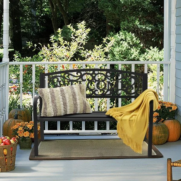 Banc de Jardin de Style Ancien Mobilier avec Cadre Métallique pour l'Intérieur et l'Extérieur 127 x 63,5 x 89 cm Noir/Cuivré