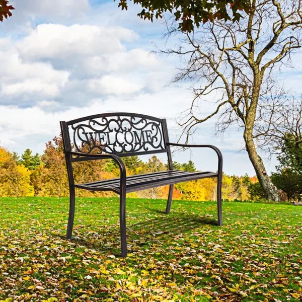 Banc de Jardin de Style Ancien Mobilier avec Cadre Métallique pour l'Intérieur et l'Extérieur 127 x 63,5 x 89 cm Noir/Cuivré
