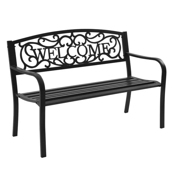Banc de Jardin de Style Ancien Mobilier avec Cadre Métallique pour l'Intérieur et l'Extérieur 127 x 63,5 x 89 cm Noir/Cuivré