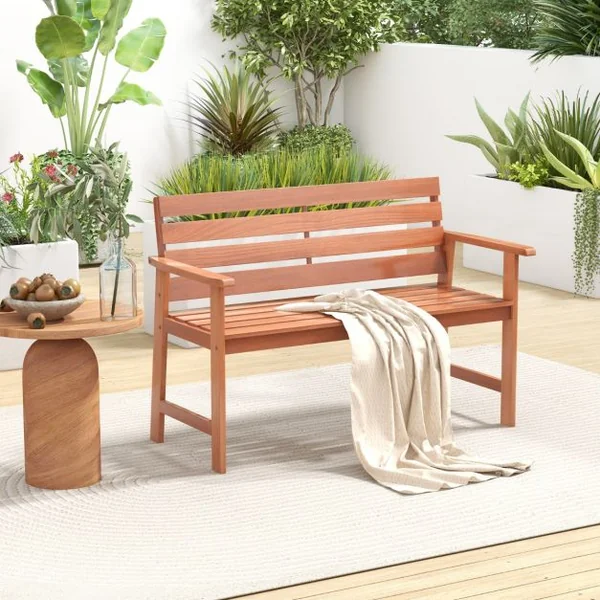 Banc de Jardin en Bois 2 Places Dossier Siège à Lattes Accoudoirs Peinture DIY Charge 150KG Intérieur Extérieur