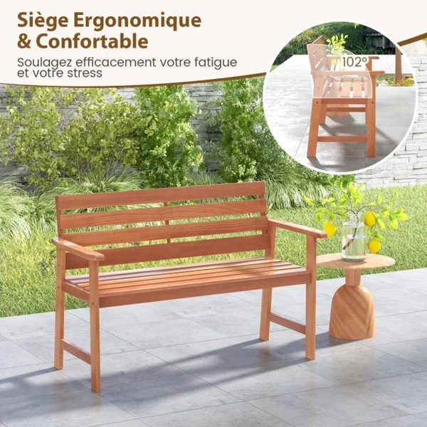 Banc de Jardin en Bois 2 Places Dossier Siège à Lattes Accoudoirs Peinture DIY Charge 150KG Intérieur Extérieur