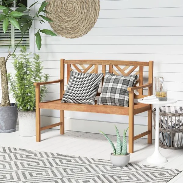 Banc de Jardin en Bois d'Acacia avec 2Places Charge 360KG Banquette de Jardin Extérieure à Lattes avec Accoudoirs et Dossier