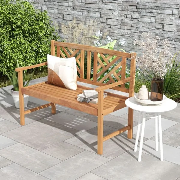 Banc de Jardin en Bois d'Acacia avec 2Places Charge 360KG Banquette de Jardin Extérieure à Lattes avec Accoudoirs et Dossier