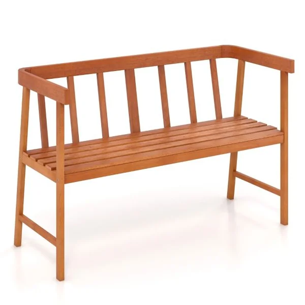Banc de Jardin en Bois d’Acacia à Lattes pour 2 Personnes 110x46x72 CM Banquette d’Extérieure avec Dossier et Accoudoirs