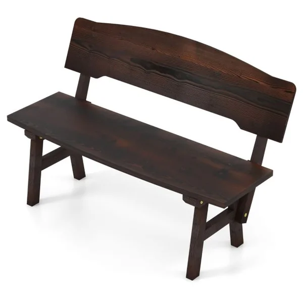 Banc de Jardin en Bois d'Épicéa 2 Places Dossier Incliné Charge 325 KG Banquette d'Extérieur Carbonisé 120x51x78 CM