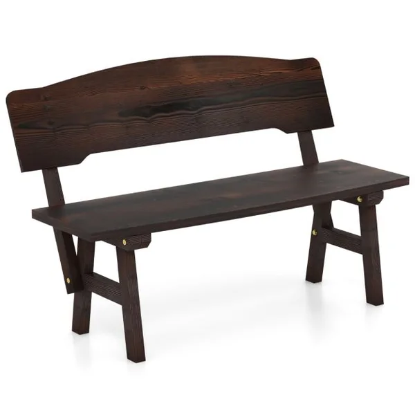 Banc de Jardin en Bois d'Épicéa 2 Places Dossier Incliné Charge 325 KG Banquette d'Extérieur Carbonisé 120x51x78 CM