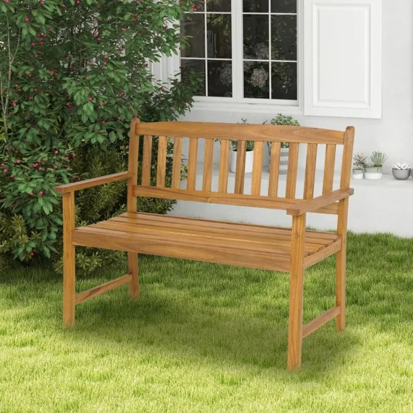 Banc de Jardin en Bois en Acacia pour 2 Personnes Banquette de Jardin Extérieure à Lattes Charge 360KG pour Patio Cour Balcon 110 x 56,5 x 86 cm