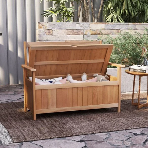 Banc de Jardin en Bois Massif avec Compartiment Rangement 129 L 120 x 66 x 91 cm (L x l x H) Charge Max : 180 KG