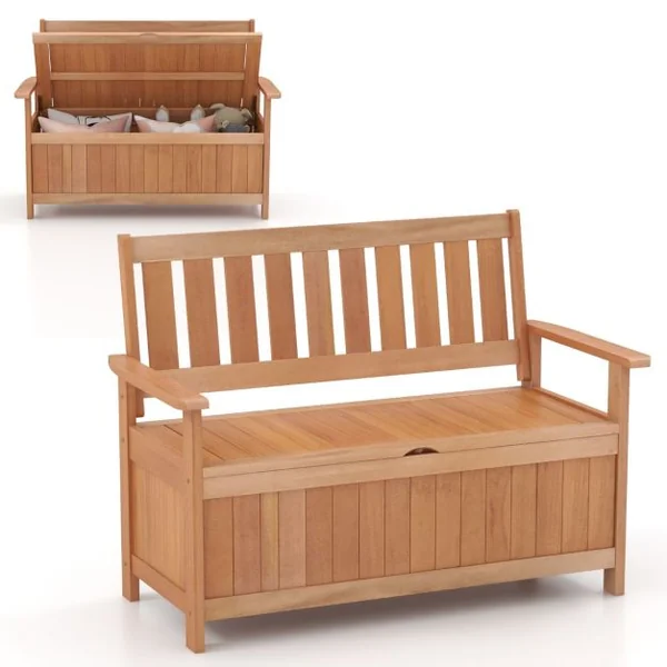 Banc de Jardin en Bois Massif avec Compartiment Rangement 129 L 120 x 66 x 91 cm (L x l x H) Charge Max : 180 KG