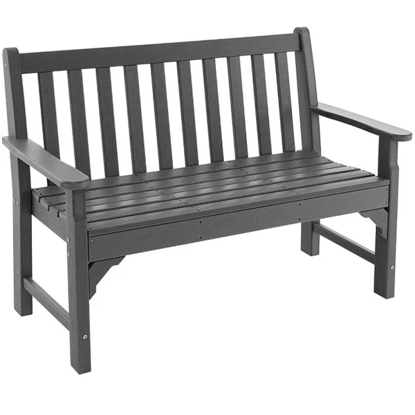 Banc de Jardin en HDPE 2 Places avec Accoudoir Dossier Siège à Latte Banc d'Extérieur pour Terrasse Parc Balcon Charge 320KG Gris