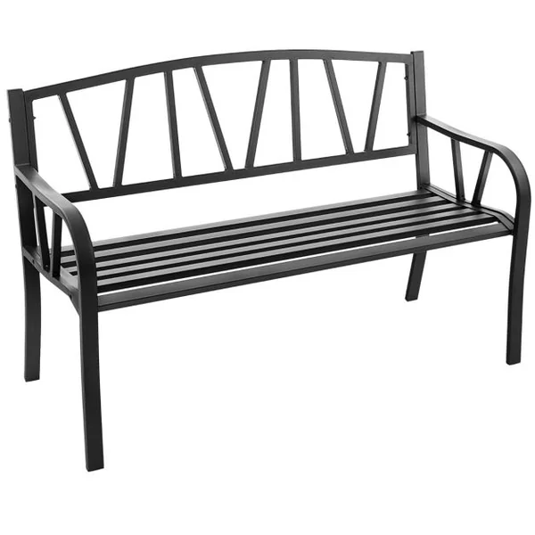 Banc de Jardin Extérieur 2-3 Places Charge 300KG avec Cadre en Métal Antirouille pour Cour Balcon Terrasse 128x57x86cm Noir