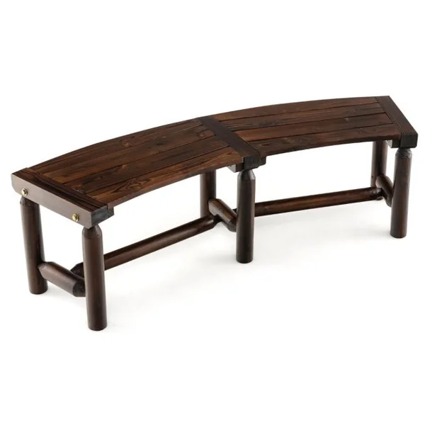 Banc de Jardin Incurvé 2 Places Siège à Lattes Charge 325 KG Banquette d'Extérieur en Bois Carbonisé 139x36x4CM