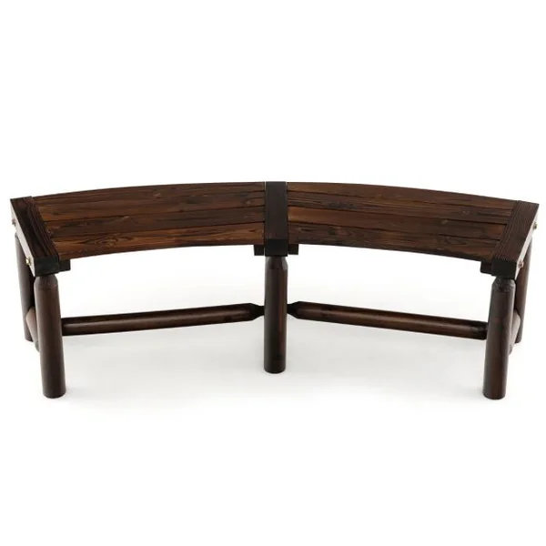 Banc de Jardin Incurvé 2 Places Siège à Lattes Charge 325 KG Banquette d'Extérieur en Bois Carbonisé 139x36x4CM