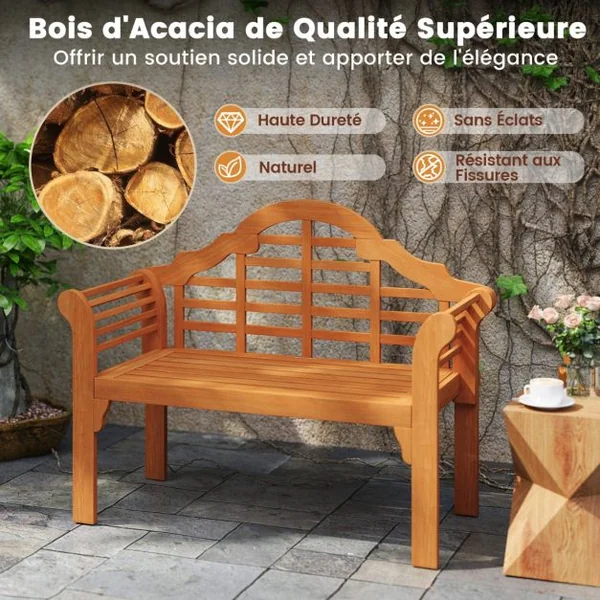 Banc de Jardin Pliable en Bois d'Acacia 2 Places 123x54x96CM Banquette de Jardin Extérieure pour Terrasse Cour Balcon