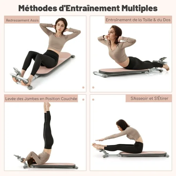 Banc de Musculation Multifonction avec 3 Angles et Longueur Réglable Banc de Redressement Assis Pliable pour 14 à 18 Ans Charge 150KG Rose/Bleu