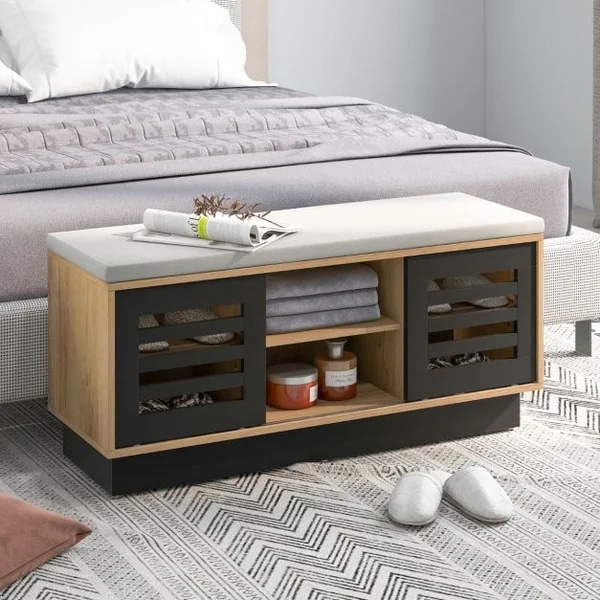 Banc de Rangement avec Étagère à Chaussures avec Siège Étagère Réglable Porte Coulissante Café/Gris