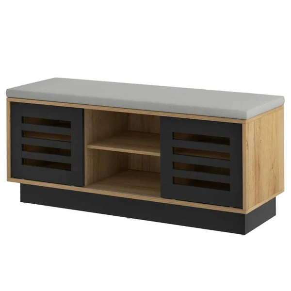 Banc de Rangement avec Étagère à Chaussures avec Siège Étagère Réglable Porte Coulissante Café/Gris