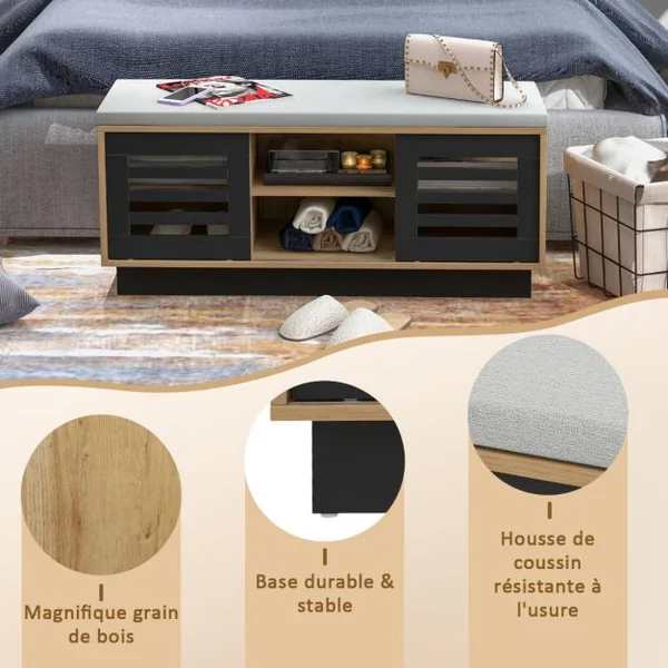 Banc de Rangement avec Étagère à Chaussures avec Siège Étagère Réglable Porte Coulissante Café/Gris