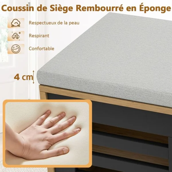 Banc de Rangement avec Étagère à Chaussures avec Siège Étagère Réglable Porte Coulissante Café/Gris