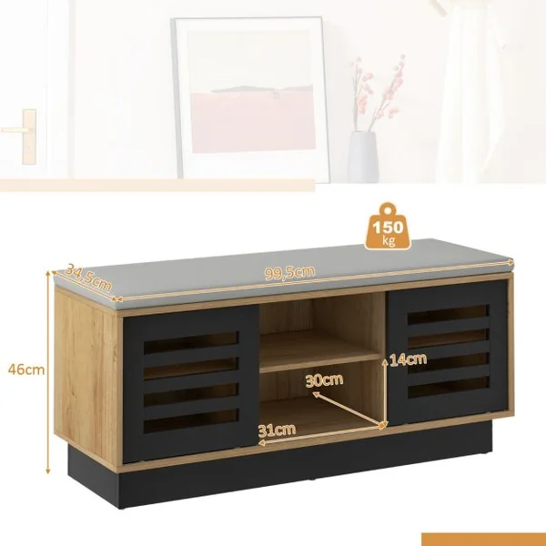 Banc de Rangement avec Étagère à Chaussures avec Siège Étagère Réglable Porte Coulissante Café/Gris