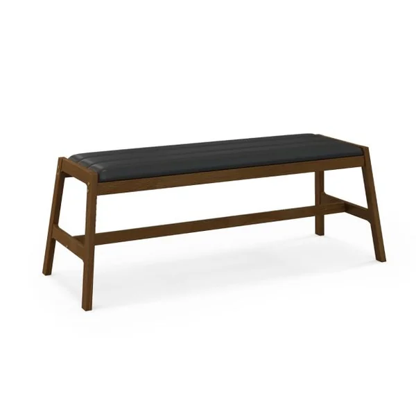 Banc de Salle à Manger en Bois Massif 127 cm Banc de Table Rembourré Banc avec Siège Rembourré en Simili Cuir Cadre en Bois d'Hévéa Noyer + Noir