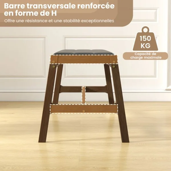 Banc de Salle à Manger en Bois Massif 127 cm Banc de Table Rembourré Banc avec Siège Rembourré en Simili Cuir Cadre en Bois d'Hévéa Noyer + Noir