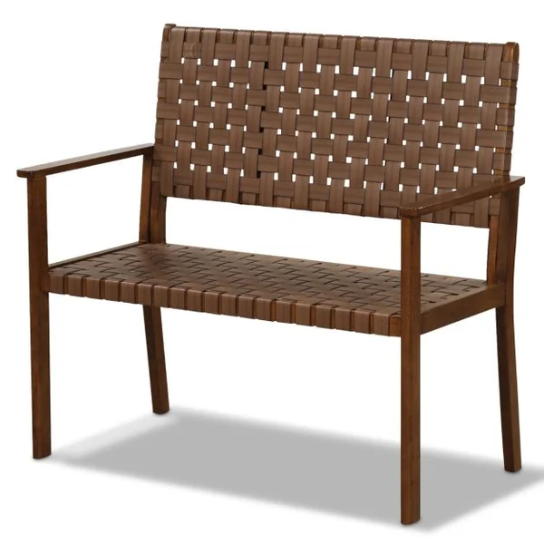 Banc de Terrasse 2 Places Causeuse d'Extérieur Toutes Saisons Cadre en Bois d'Hévéa Massif pour Cour Jardin Bord de Piscine Naturel