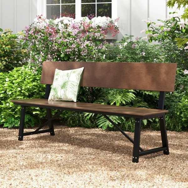 Banc de Terrasse 4 Places Banc Extra Long de 183 cm avec Siège et Dossier en HDPE Toutes Saisons Capacité 500 kg Marron
