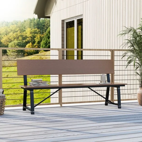 Banc de Terrasse 4 Places Banc Extra Long de 183 cm avec Siège et Dossier en HDPE Toutes Saisons Capacité 500 kg Marron