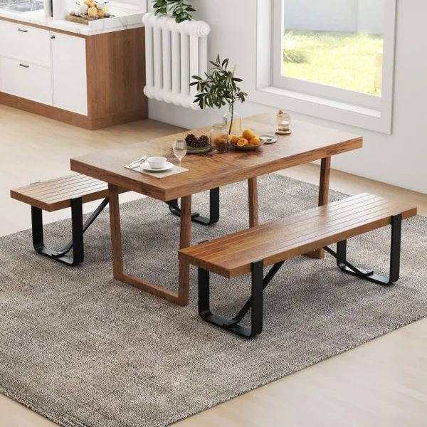 Banc d'Entrée de 152,5 CM de Long avec Structure Métallique Rangement à Chaussures Rustique en Bois Capacité de Charge 300 KG Naturel