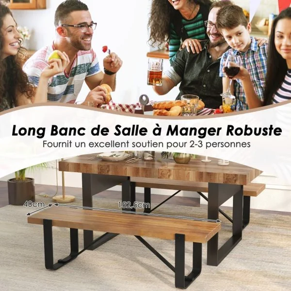Banc d'Entrée de 152,5 CM de Long avec Structure Métallique Rangement à Chaussures Rustique en Bois Capacité de Charge 300 KG Naturel