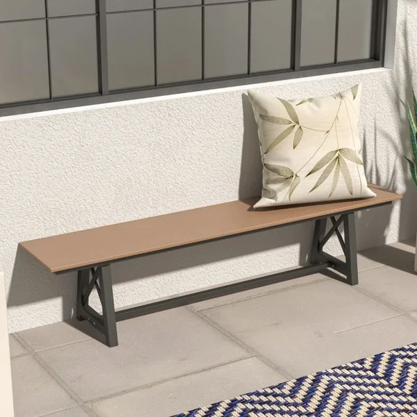 Banc d'Extérieur en HDPE pour 3 à 4 Personnes Cadre en Métal Banc de Patio Sans Dossier de 183 cm Capacité de 500 Kg Marron