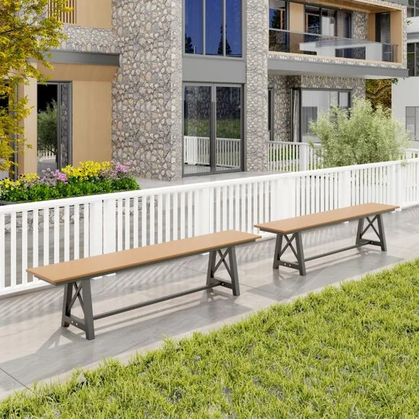 Banc d'Extérieur en HDPE pour 3 à 4 Personnes Cadre en Métal Banc de Patio Sans Dossier de 183 cm Capacité de 500 Kg Marron